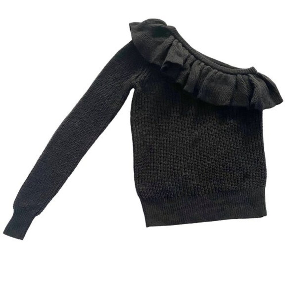 Rebecca Taylor Black Knit One Shoulder Ruffle Long Sleeve Alpaca Sweater XS - Picture 5 of 11